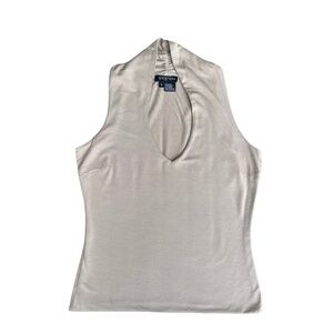 ETCETERA V NECK SLEEVELESS TOP, NEUTRAL SAND COLOR, SIZE SMALL